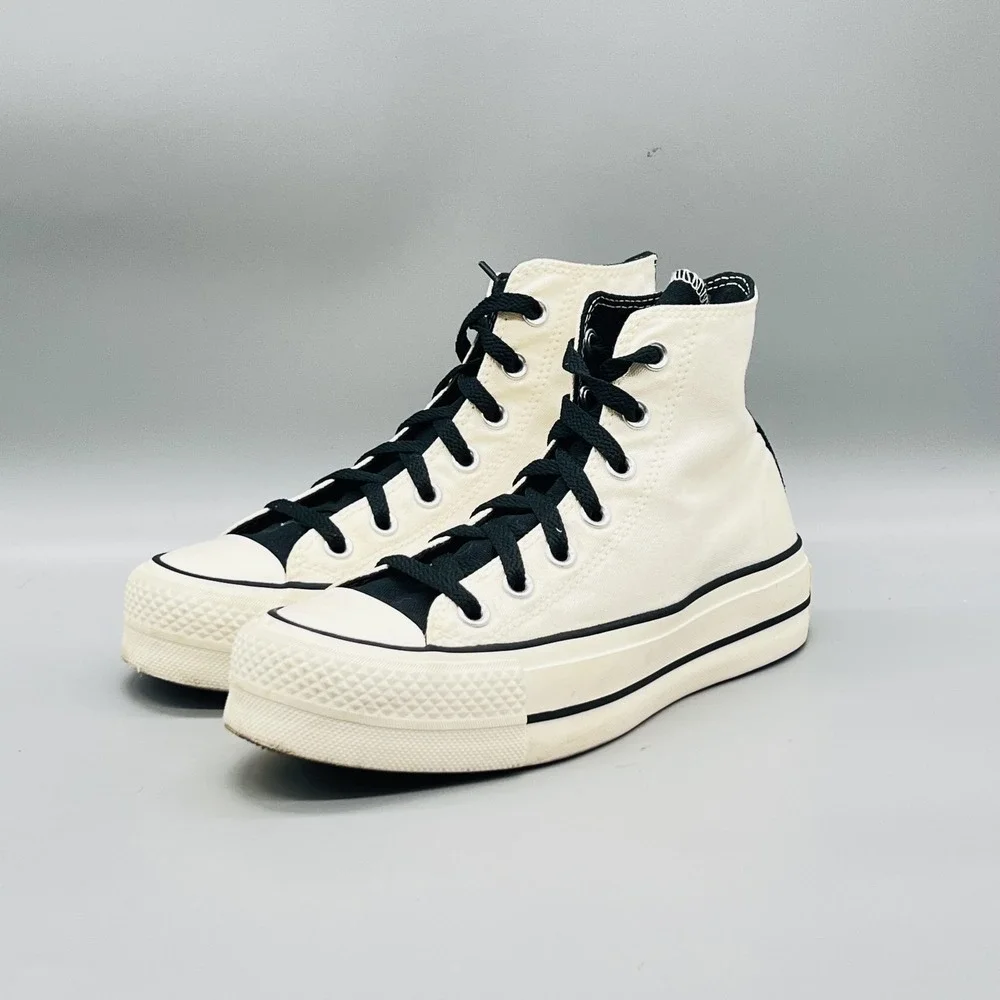 Converse High Top Sneakers Girls 4 White Platform Canvas Chuck Taylor All Star